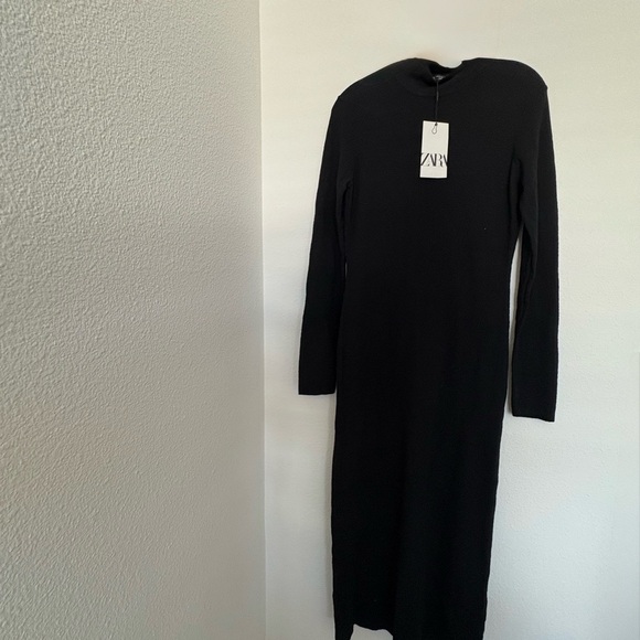 ZARA WOMAN HIGH NECK LONG LIMITED EDITION KNIT DRESS BLACK NWT size L - Picture 5 of 8